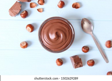 chocolate cream on a colored background top view. chocolate butter, chocolate paste.
 - Powered by Shutterstock