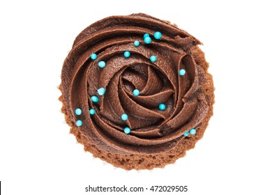 Chocolate Cup Cake Isolated On White Background.