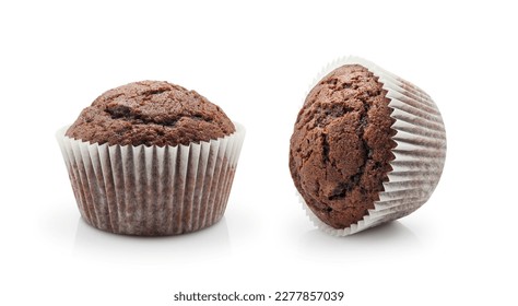 Chocolate cup cake or muffin isolated on white background close-up        - Powered by Shutterstock