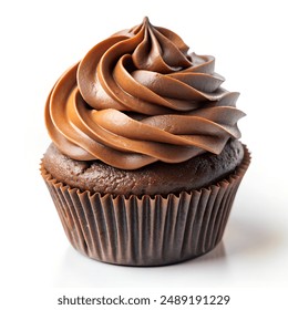 Chocolate cupcake with chocolate frosting on white background - Powered by Shutterstock