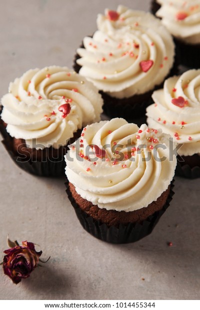 Chocolate Cupcakes Decorated White Chocolate Swirl Stock Photo