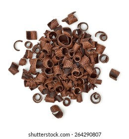 Chocolate Curls Pile From Top View Isolatedon White Background