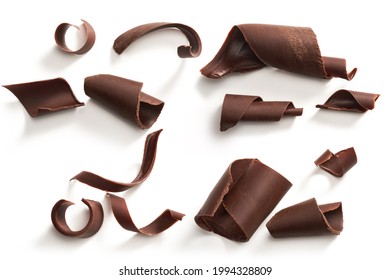                            Chocolate curls set. Isolated on white    
