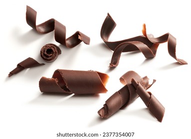 Chocolate curls set. Isolated on white