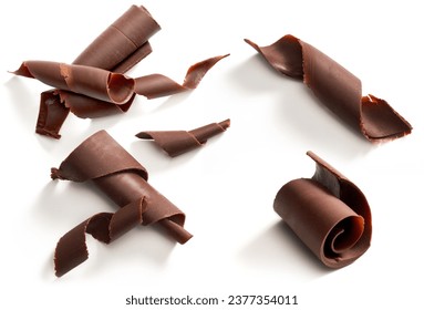 Chocolate curls set. Isolated on white