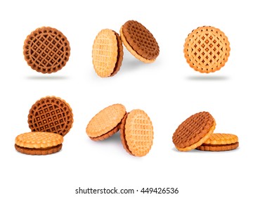 Chocolate delicious cookies set isolated on the white background - Shutterstock ID 449426536
