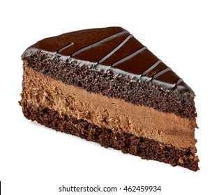 Chocolate or devils cake slice isolated on white background