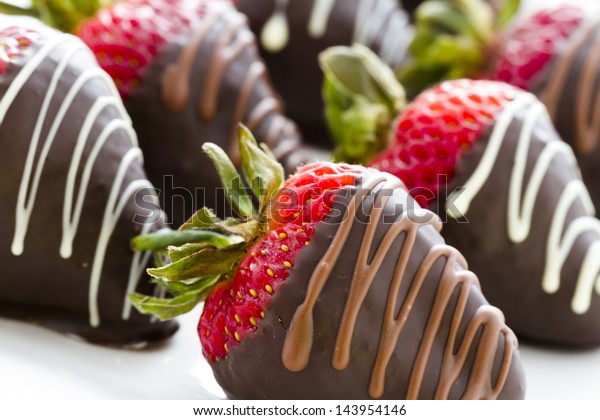 Chocolate dipped\
strawberries at dessert\
bar.