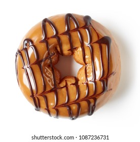 Chocolate Donut Isolated On White Background, Top View