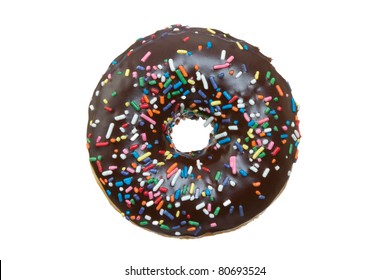 Chocolate Donut With Sprinkles Isolated On A White Background