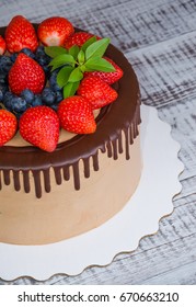 Chocolate Drip Cake With Mint And Strawberry