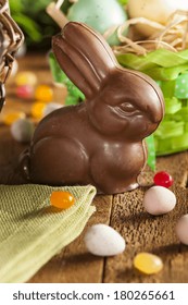 Chocolate Easter Bunny In A Basket With Assorted Candy