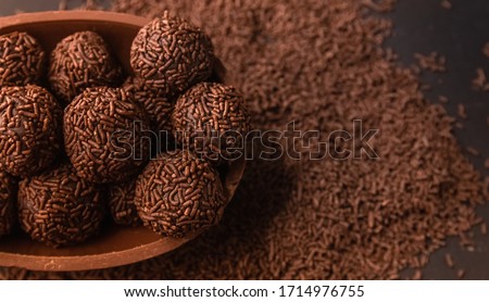 Chocolate Easter Egg filled with brigadeiro (brigadier), Goumert egg chocolate tradition in Brazil. 