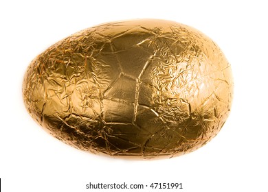 A Chocolate Easter Egg Wrapped In Gold Foil.