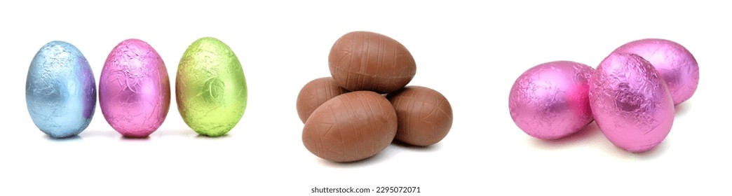 Chocolate Easter eggs isolated against a white background