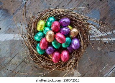 Chocolate easter eggs wrapped in coloured aluminium foil - Powered by Shutterstock