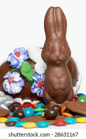 Chocolate easter rabbit with sweets