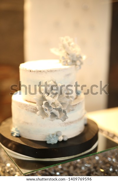 Chocolate Engagement Cake Garnished Whipped Cream Stock Image