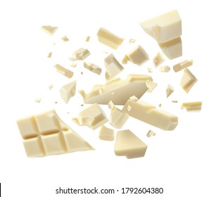 Chocolate explosion, pieces shattering on white background - Shutterstock ID 1792604380