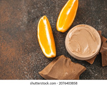 Chocolate Face And Body Butter Cream. Homemade Spa Cosmetic Recipe. DIY Cosmetics. Spa Treatments. Selective Focus