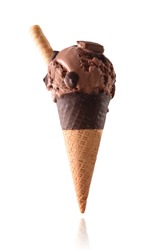 Chocolate ice cream in waffle cone featuring ice, cream, and cone ...