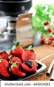 Chocolate Fondue With Strawberries For Valentine's Day