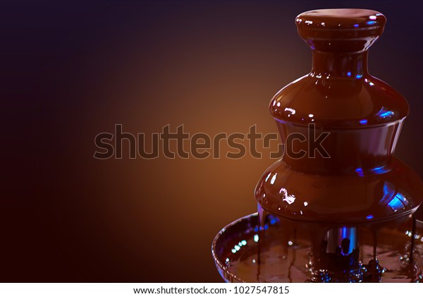 Chocolate fountain fondue.\
Sweets and making desserts. Chocolate fountain on a dark gradient\
background