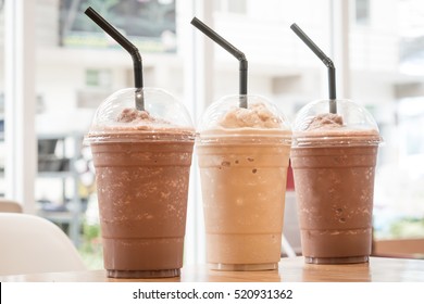 Chocolate Frappe and Frappuccino on wood table