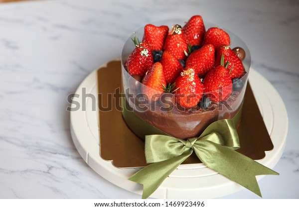 Chocolate Fudge Cake Giant Strawberries On Miscellaneous Food