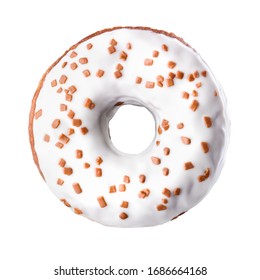 Chocolate glazed donut with sprinkles on a white background rotated in three quarters with clipping path. - Powered by Shutterstock