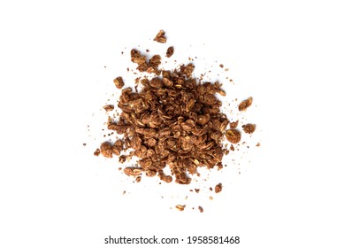 Chocolate Granola Isolated On White Background.