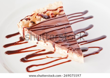 Chocolate hazelnut  caramel slice of a pie