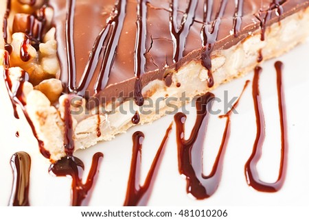 Chocolate hazelnut  caramel slice of a pie