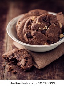 Chocolate And Hazelnuts Cookies In  A Bowl