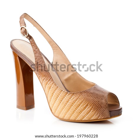 Chocolate high heel women shoe isolated on white background.