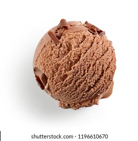 Chocolate Ice Cream Ball Isolated On White Background, Top View