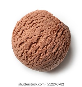 Chocolate Ice Cream Ball Isolated On White Background, Top View