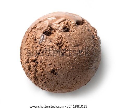 chocolate ice cream ball isolated on white background, top view