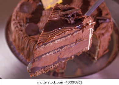 Chocolate Ice Cream Cake Served With Spatula