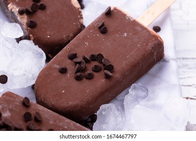 Chocolate Ice Cream Popsicles In Dark Glaze