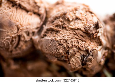 Chocolate Ice Cream Scoop with Chocolate Pieces, selective focus, shallow DOF, macro shot