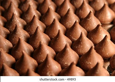 chocolate kisses all lined up
