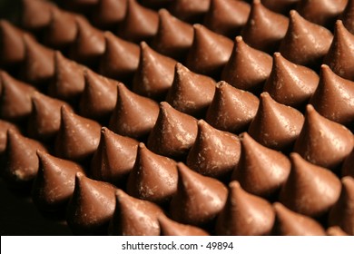 chocolate kisses all lined up