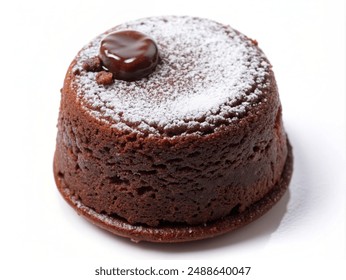 Chocolate Lava Cake with powdered sugar, top view, isolated on white background - Powered by Shutterstock