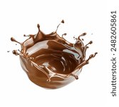 Chocolate liquid splash with drops, isolated on white background. chocolate milk wave splash. Splash of cocoa chocolate drink flying. 