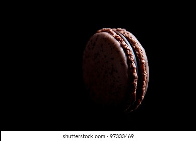 Chocolate Macaron On Black Background