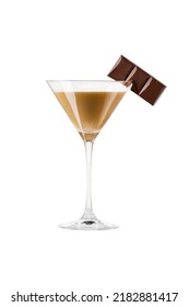 Chocolate Martini Isolated On White Background With Chocolate On The Rim