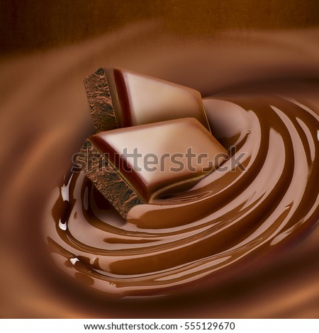 Chocolate melted in cream on background. Ready for package design Tasty.