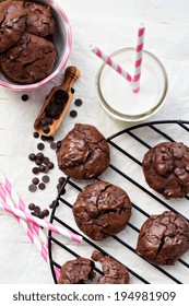 Chocolate Meringue Cookies In A Bowl With Choco Drops