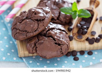 Chocolate Meringue Cookies In A Bowl With Choco Drops